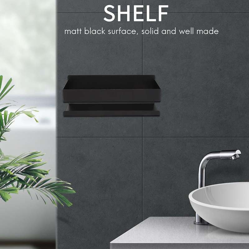 Bathroom Shower Shelf Adhesive Shower Shelf without Drilling Shower Basket with Hooks Black 22cm
