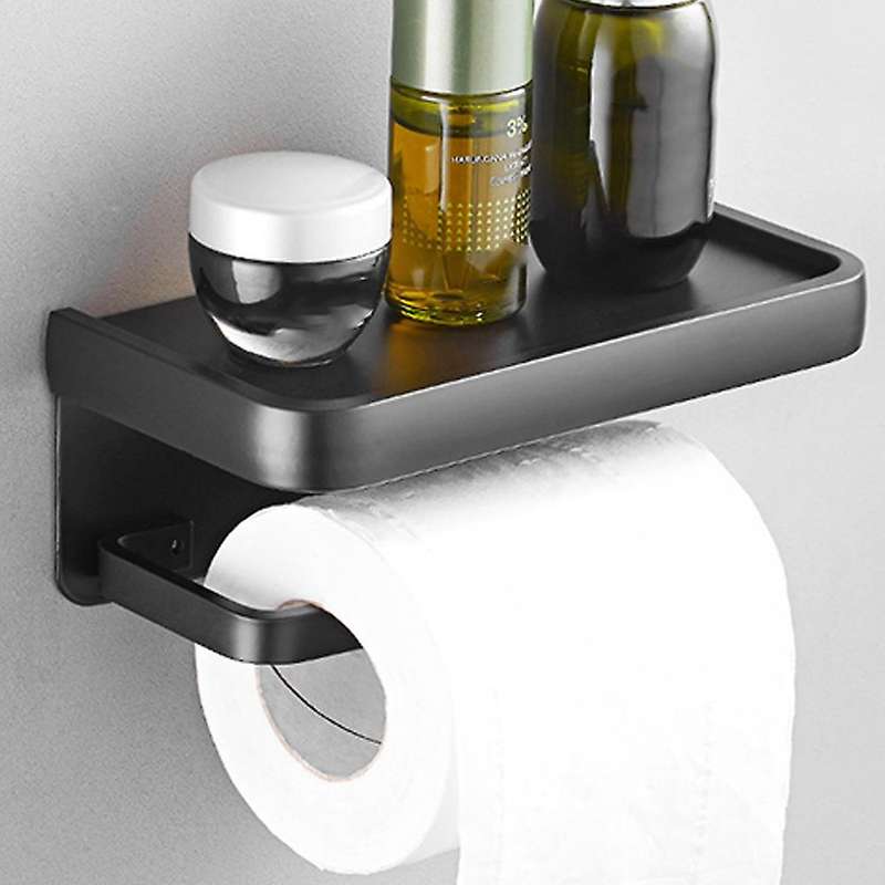 Bathroom Toilet Paper Holder Roll Holder, Black Toilet Paper Holder No Punch Tissue Holder Wall Mou
