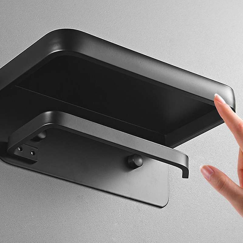 Bathroom Toilet Paper Holder Roll Holder, Black Toilet Paper Holder No Punch Tissue Holder Wall Mou