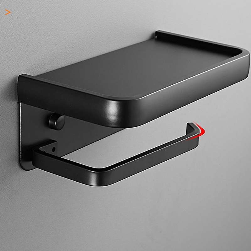 Bathroom Toilet Paper Holder Roll Holder, Black Toilet Paper Holder No Punch Tissue Holder Wall Mou