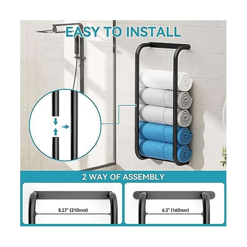 Bathroom Towel Rack Double Rod Towel Storage Rack Free Punch Towel Storage Rack for Small Space Bath