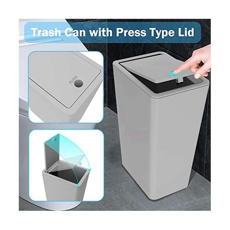 Bathroom Trash Can with Press Type Lid, Small Slim Garbage Bin Wastebasket for Kitchen/bedroom/offi