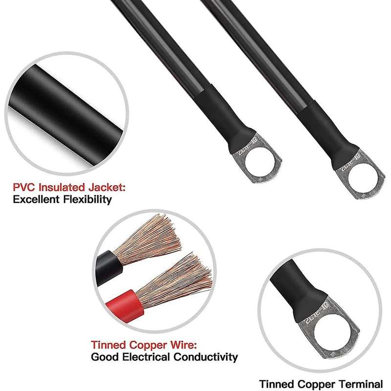 Battery Cable, 2 Pieces Battery Cable, Copper Cable, Power Cable with Ring Eyelets, Car Battery Cabl