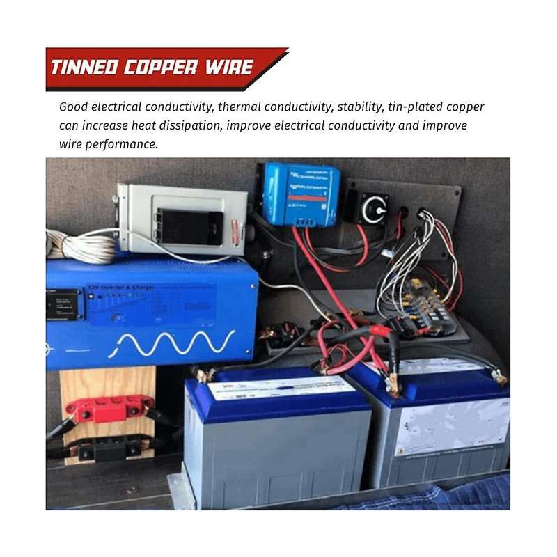 Battery Inverter Cable Set with Terminals 8 Awg Gauge Super Soft Silicone Wire, Power Connection Ca