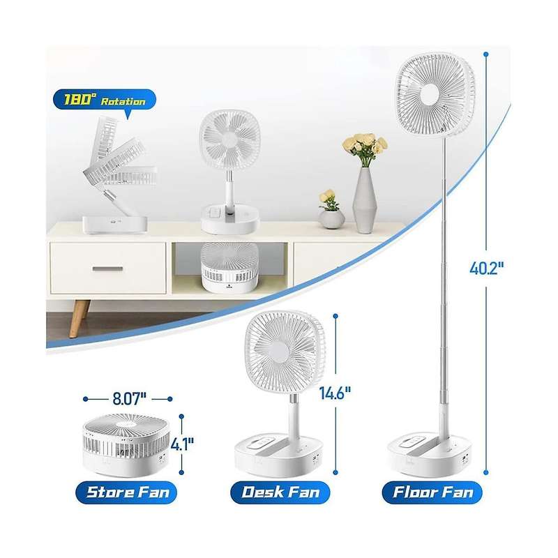 Battery Operated Desk Fan 7200MAh Portable Oscillating Fan Telescopic Floor Fan Remote Control Fan