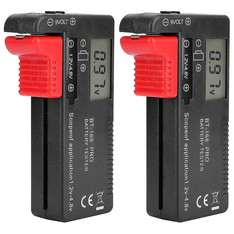 Battery Tester, 2PCS Digital Battery Capacity Checkered Tester Voltage Checker Battery Test Tool BT-