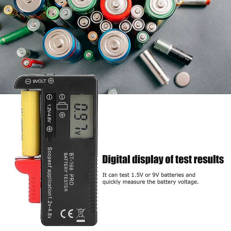 Battery Tester, 2PCS Digital Battery Capacity Checkered Tester Voltage Checker Battery Test Tool BT-