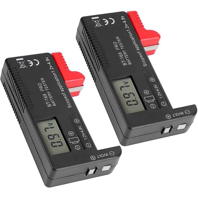 Battery Tester, 2PCS Digital Battery Capacity Checkered Tester Voltage Checker Battery Test Tool BT-