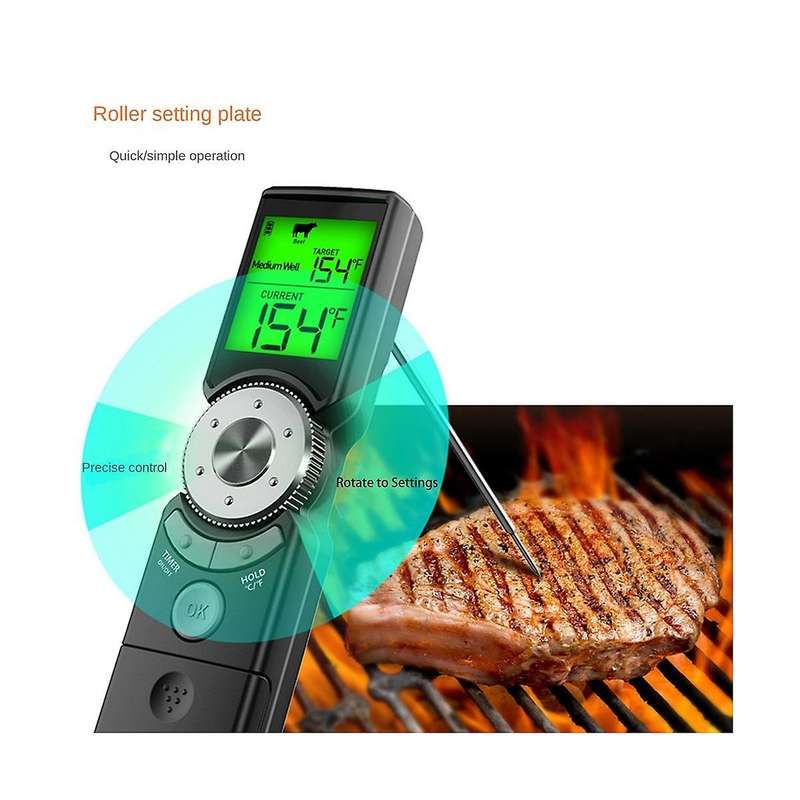 BBQ Cooking Food Thermometer Foldable BBQ Oven Meat Cooking Grill Thermometer with Timer Temperature
