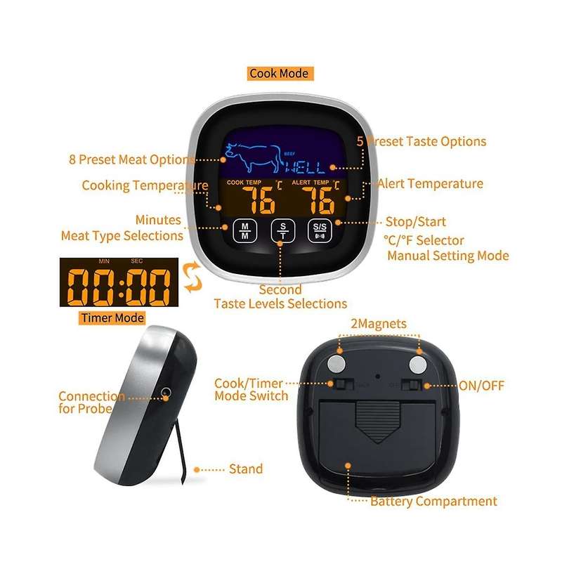 BBQ Cooking Food Thermometer Digital BBQ Oven Meat Cooking Grill Thermometer with Timer Temperature