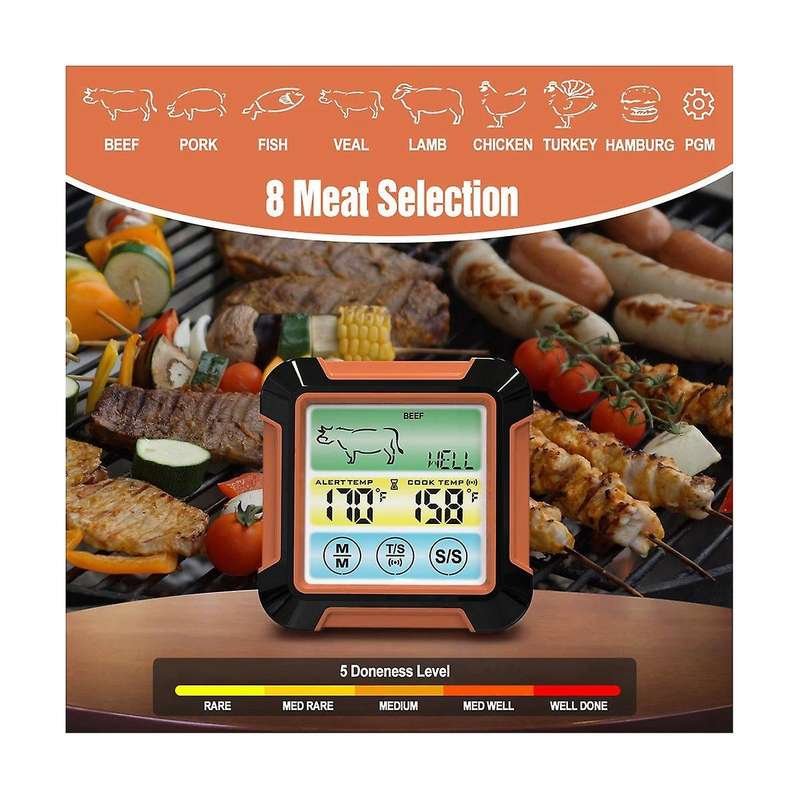 BBQ Cooking Food Thermometer Waterproof BBQ Oven Meat Cooking Grill Thermometer with Timer Temperatu