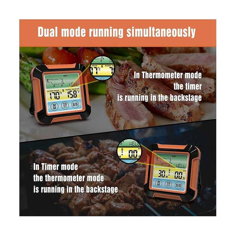 BBQ Cooking Food Thermometer Waterproof BBQ Oven Meat Cooking Grill Thermometer with Timer Temperatu