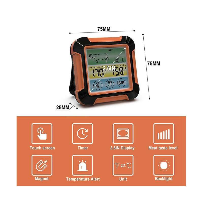 BBQ Cooking Food Thermometer Waterproof BBQ Oven Meat Cooking Grill Thermometer with Timer Temperatu
