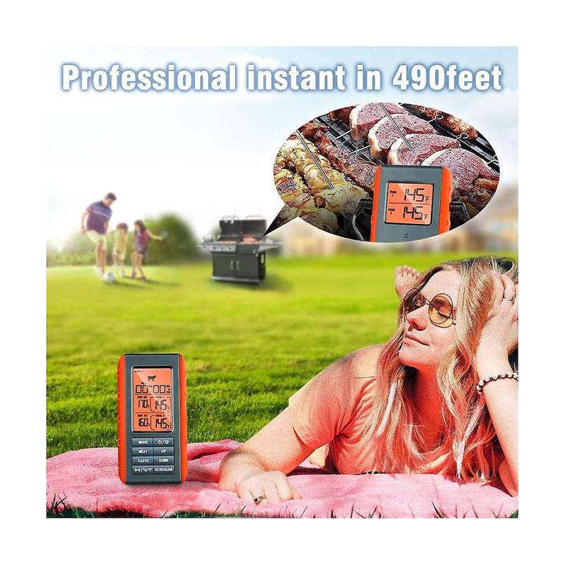 Bbq Dual Probe Temperature Monitor Hd Htn Digital Backlight Display Screen 490ft Wireless Connection