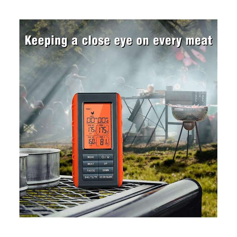 Bbq Dual Probe Temperature Monitor Hd Htn Digital Backlight Display Screen 490ft Wireless Connection