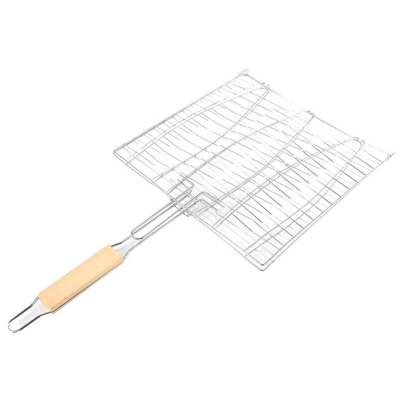 BBQ Fish Grill Net Barbecue Grilling Fish Rack Non-Stick Grilling Basket Wood Handle Barbecue Tool