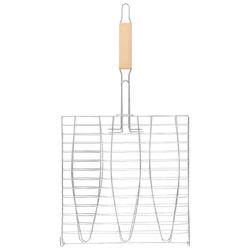 BBQ Fish Grill Net Barbecue Grilling Fish Rack Non-Stick Grilling Basket Wood Handle Barbecue Tool