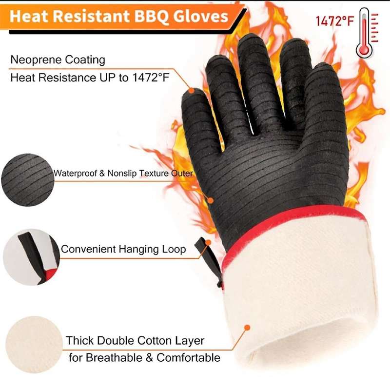 Bbq Gloves - 1472f Thicken Heat Resistant Gloves W/s-hook 14 In Kitchen Oven Mitts Waterproof Grill