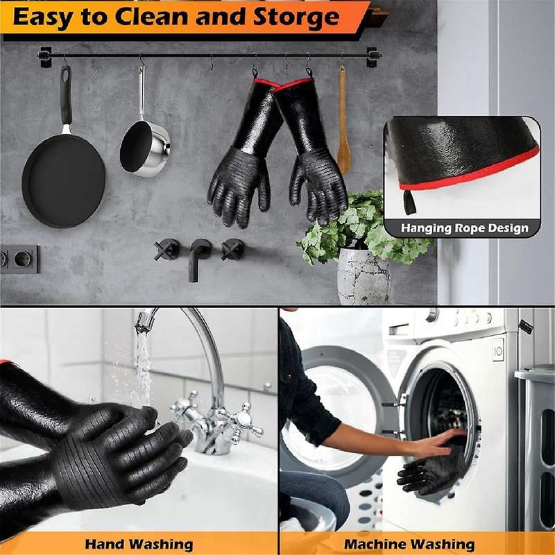 Bbq Gloves - 1472f Thicken Heat Resistant Gloves W/s-hook 14 In Kitchen Oven Mitts Waterproof Grill