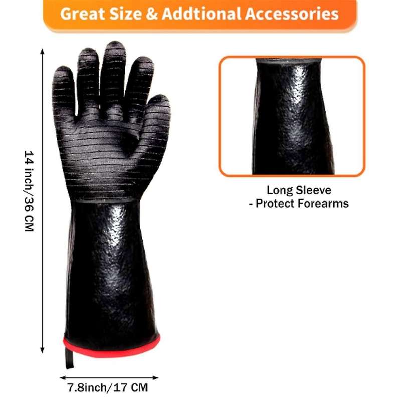 Bbq Gloves - 1472f Thicken Heat Resistant Gloves W/s-hook 14 In Kitchen Oven Mitts Waterproof Grill