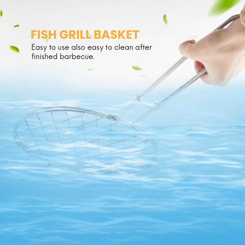 BBQ Fish Grill Basket Wire Rack with Grids Reusable Folding Grill Mesh Basket for Outdoor Garden BB