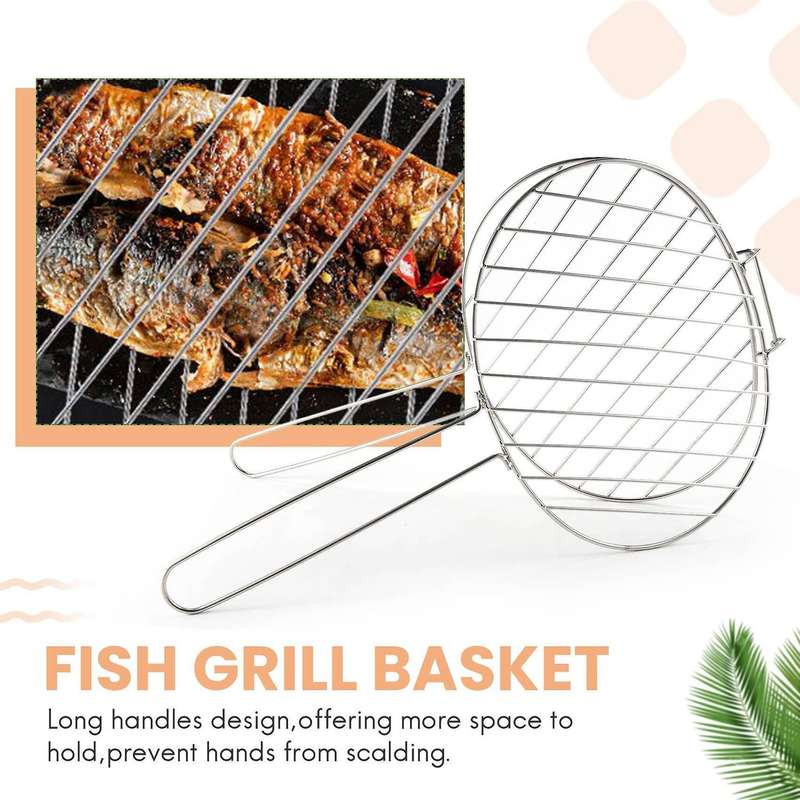 BBQ Fish Grill Basket Wire Rack with Grids Reusable Folding Grill Mesh Basket for Outdoor Garden BB