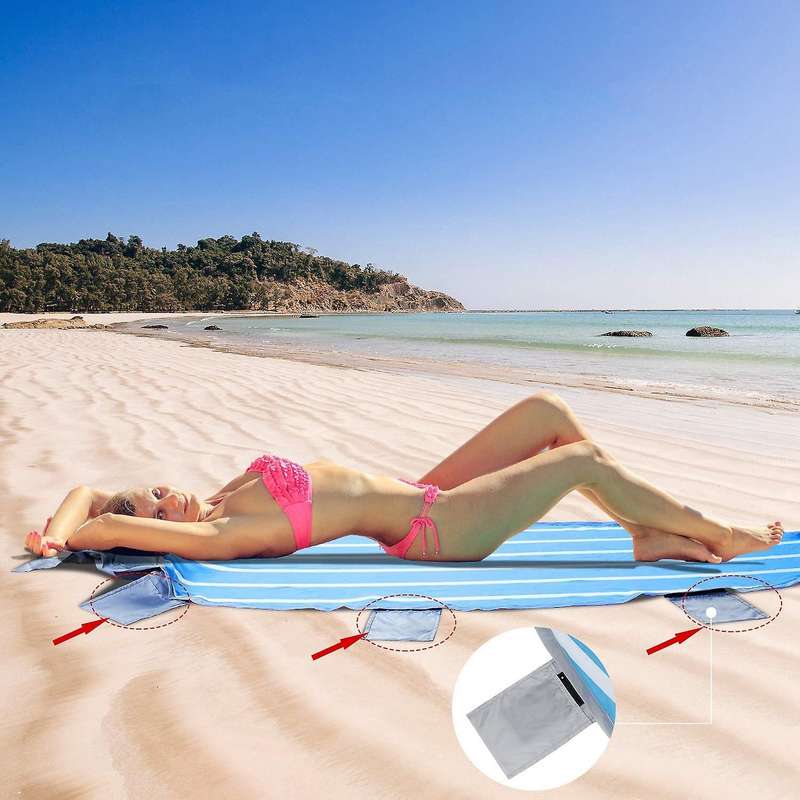 Beach Blanket Outdoor Picnic Mat Oversized Sleeping Pad Compact Pocket Blanket with Inflatable Pillo
