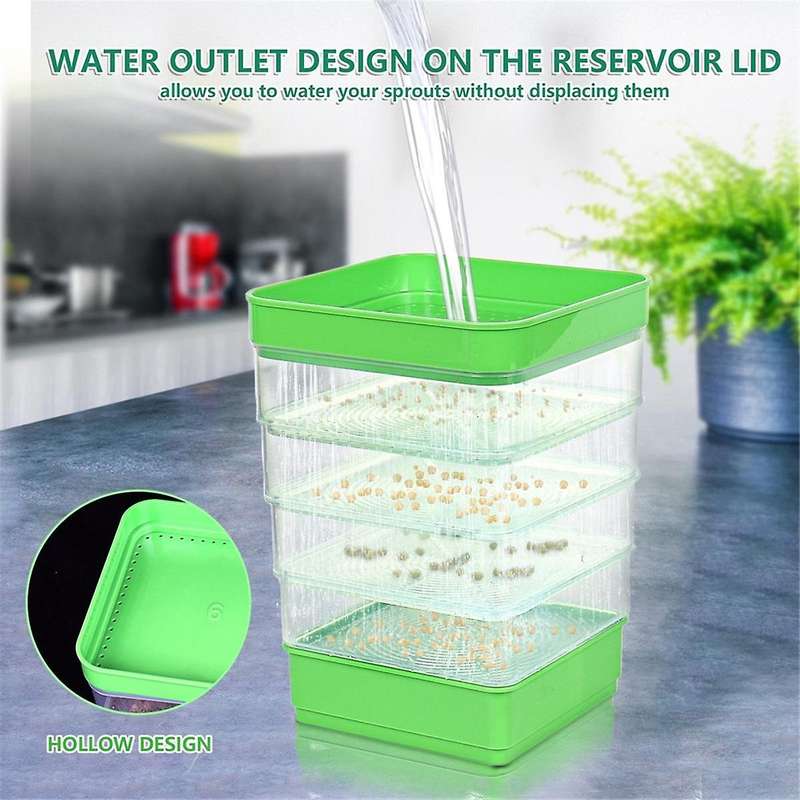 Bean Seed Germination Kit, Micro-Green Plant Growing Tray, Drain Tray, Four-Tier Stackable Sprout Gr