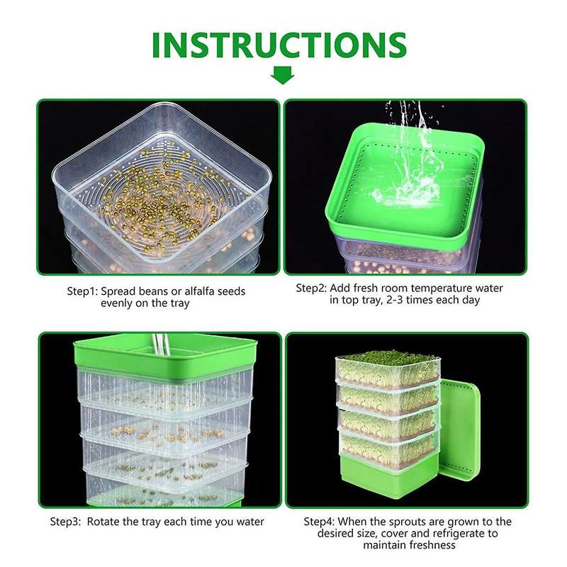 Bean Seed Germination Kit, Micro-Green Plant Growing Tray, Drain Tray, Four-Tier Stackable Sprout Gr