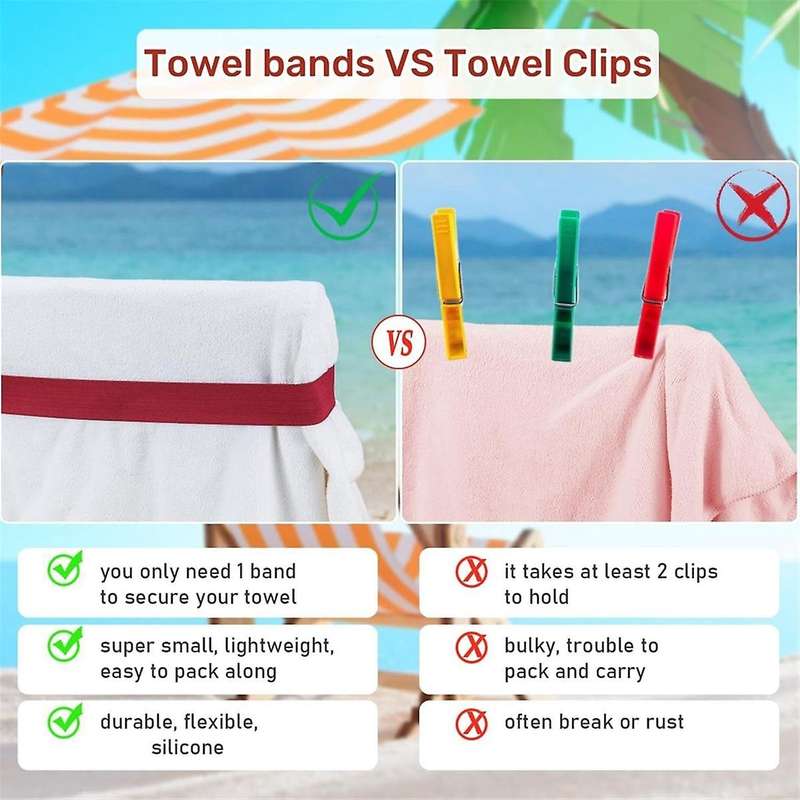 Beach Towel Bands (4 Pack),Beach Chair, Pool Chairs & Cruise Ship Essentials,the Better Towel Chair