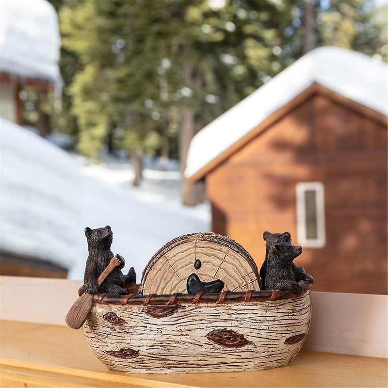 Bear Coaster Set Black Bear Canoe Coaster Resin Crafts Cute Bear Statue Home Ornaments