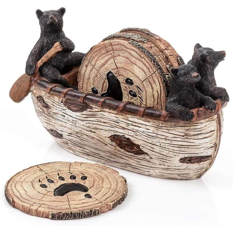 Bear Coaster Set Black Bear Canoe Coaster Resin Crafts Cute Bear Statue Home Ornaments
