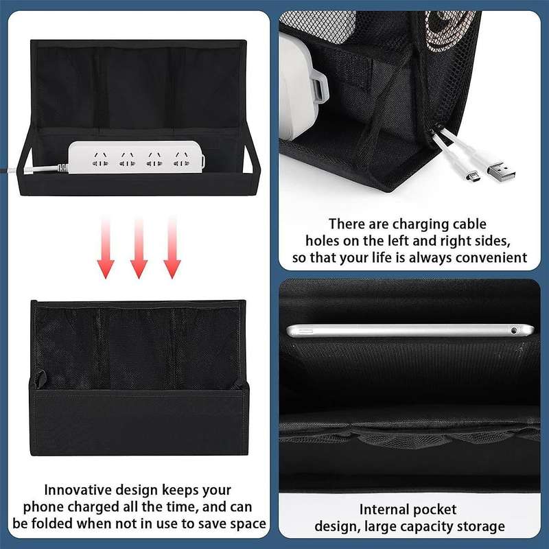 Bedside Storage Organizer with Power Strip Holder and Adjustable Straps Bed Hanging Bag for Home Bu