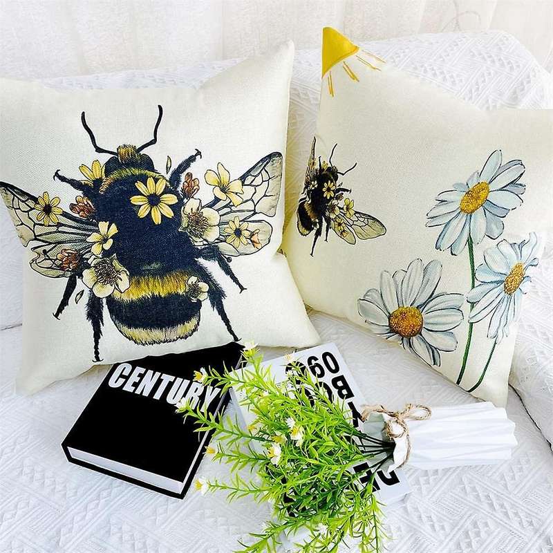 Bee Pillow Covers 18X18 Set of 4 Cushion Covers Farmhouse Throw Pillows Case Decorations for Couch