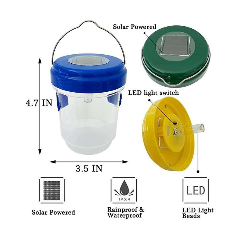 Bee Trap Catcher, Wasp Traps for Wasps, Bee Traps, Reusable Solar Powered Hanging for Outdoor 4 Pac