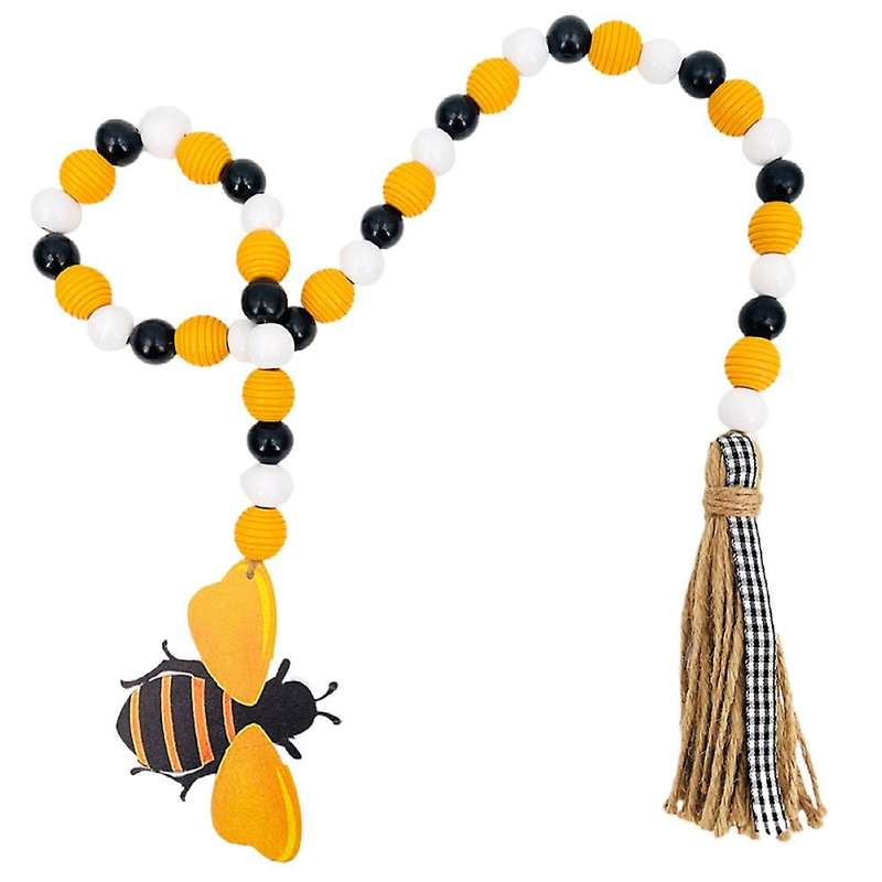 Bee Wood Bead Garland with Tassels, Spring Wooden Bead Garland Rustic Farmhouse Home Decorations fo