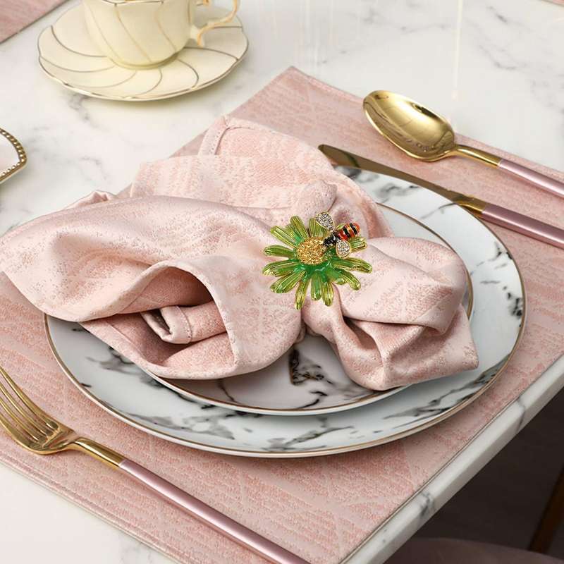 Bee Flower Gold Napkin Rings, Holiday Napkin Rings 4-piece Set, Napkin Cloth, Napkin Buckle for Wed