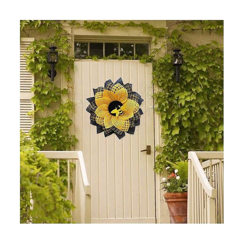 Bee Wreath for Front Door, Sunflower Hanging Wall Decor Bee Honey Artificial Decorations Wreaths Ea