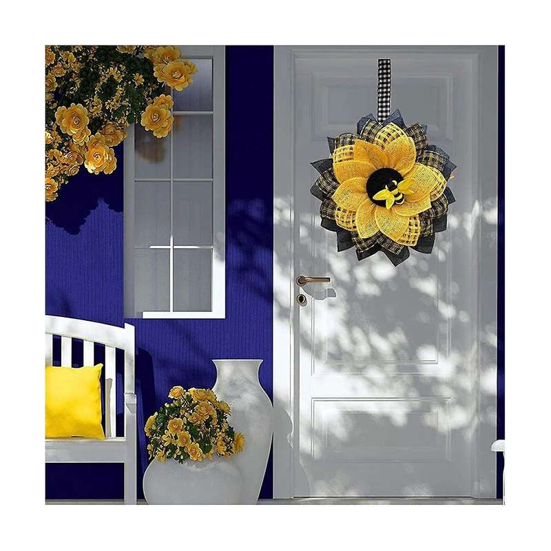 Bee Wreath for Front Door, Sunflower Hanging Wall Decor Bee Honey Artificial Decorations Wreaths Ea