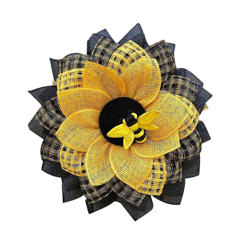 Bee Wreath for Front Door, Sunflower Hanging Wall Decor Bee Honey Artificial Decorations Wreaths Ea