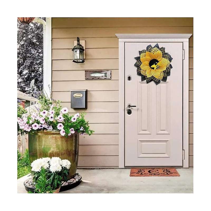 Bee Wreath for Front Door, Sunflower Hanging Wall Decor Bee Honey Artificial Decorations Wreaths Ea