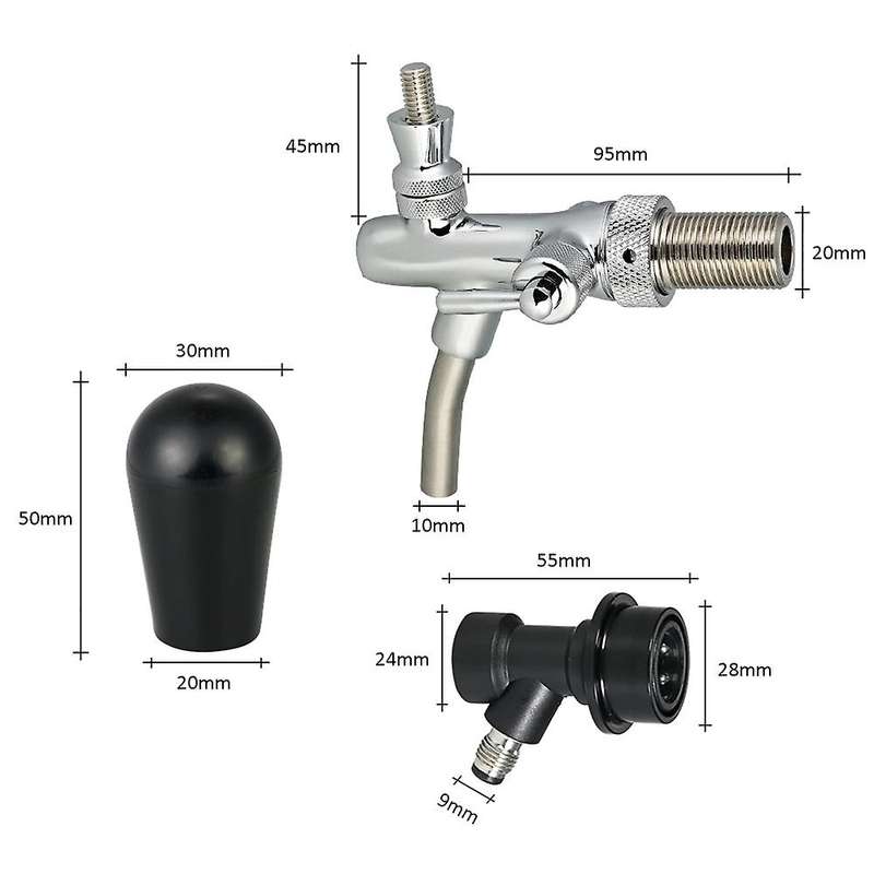 Beer Tap Adjustable Flows Chrome Draft Beer Tap G5/8 Shank Long Stem Home Brew Beer Taps with Ball L