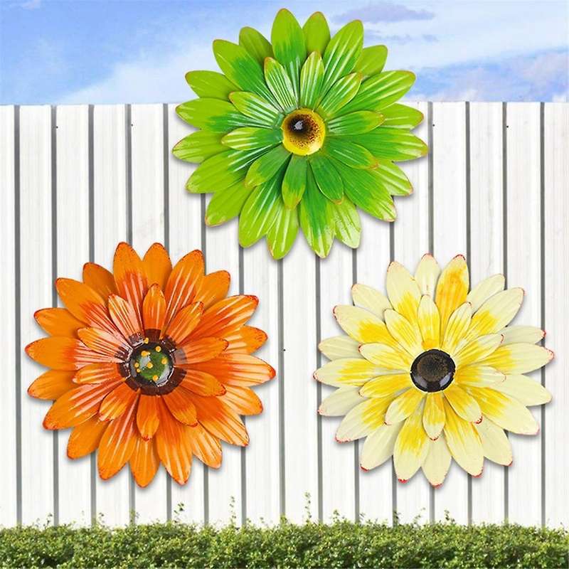 Beige Yellow & Red Garden Courtyard Iron Sunflower Villa Decoration Gardening Wall Hanging