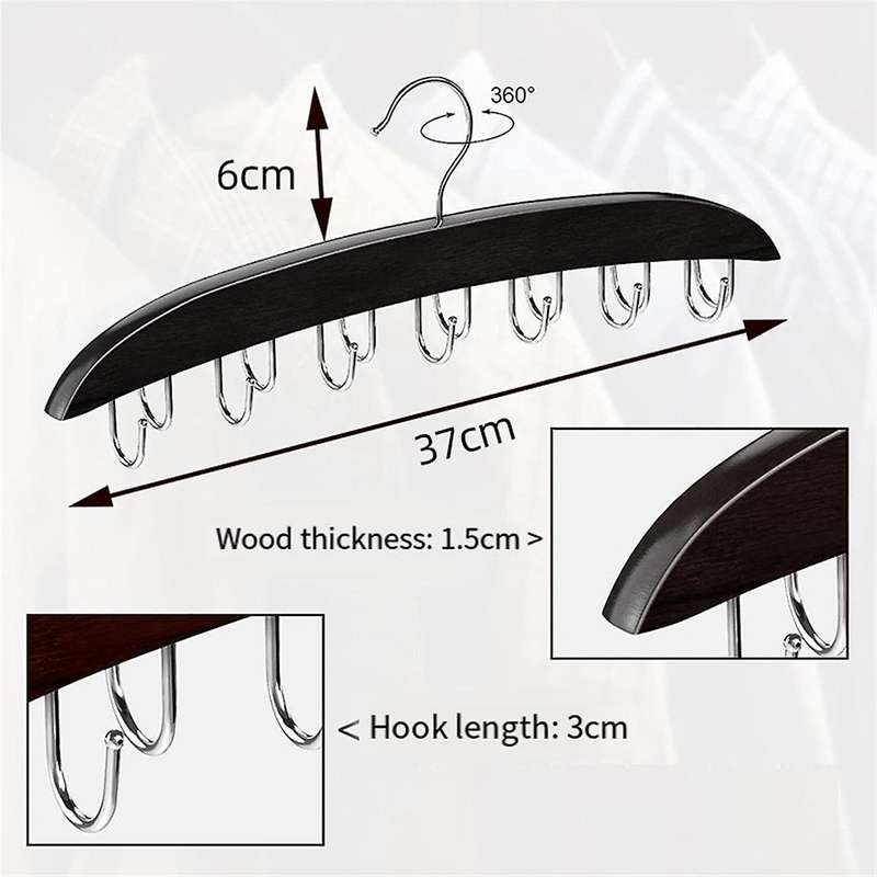 Belt Hanger Belt Organizer Closet Accessories with 14 Hooks Belt Rack Sturdy Wood for Closet Organiz