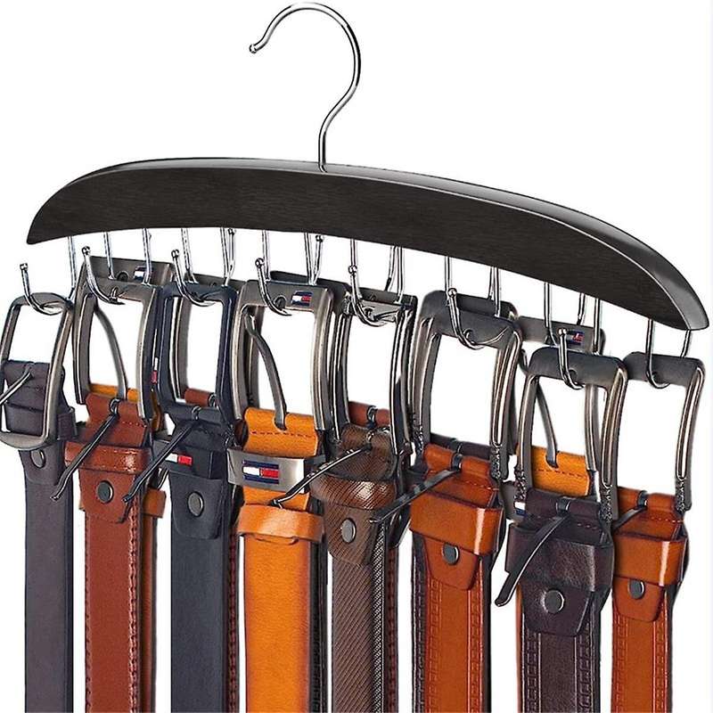 Belt Hanger Belt Organizer Closet Accessories with 14 Hooks Belt Rack Sturdy Wood for Closet Organiz