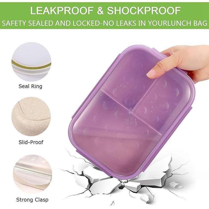 Bento Boxes Adults Lunch Containers for 3 Compartment Bento Lunch Box Leak Proof (Flatware Included,