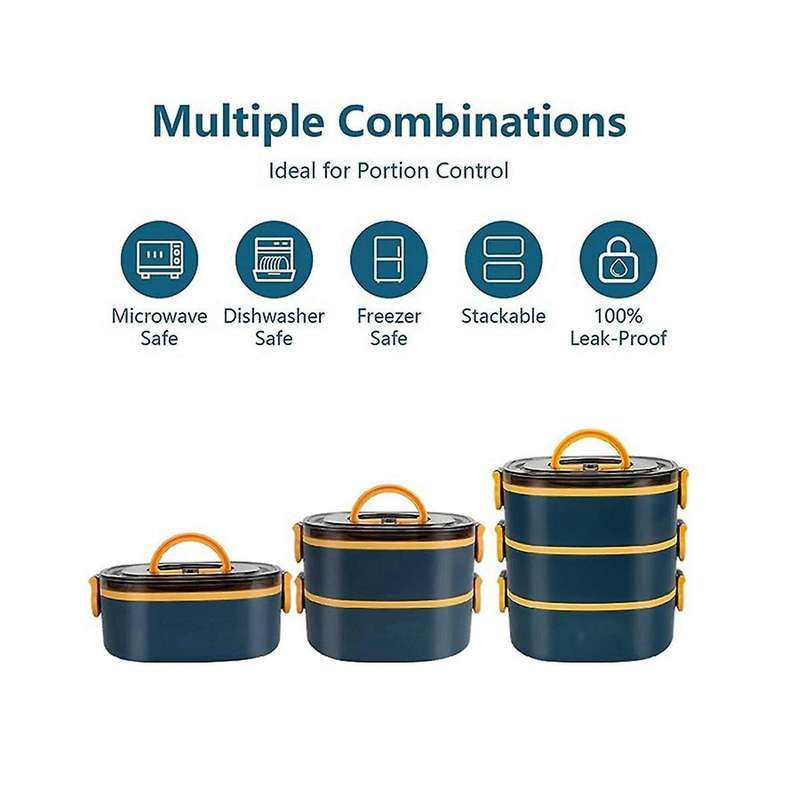 Bento Lunch Box Stackable 3 Tier Lunch Box Adult Kids Lunch Box Leak Proof Portable Lunch Box (blue)