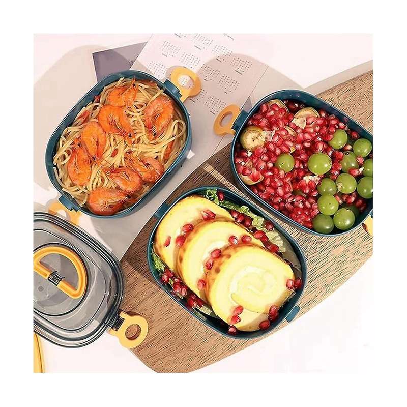 Bento Lunch Box Stackable 3 Tier Lunch Box Adult Kids Lunch Box Leak Proof Portable Lunch Box (blue)