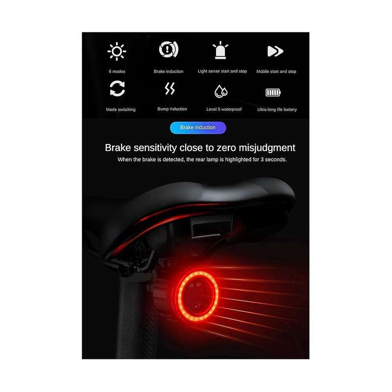 Bicycle Intelligent Brake Taillight Cob Post Cushion Taillight Bike Intelligent Brake Taillight
