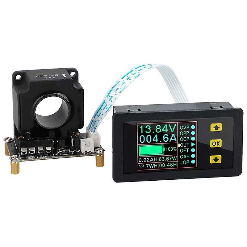 Bidirectional Volt Amp Meter, 90V 500A Voltage Current Battery Capacity Amp-Hour Watt-Hour Power Tim